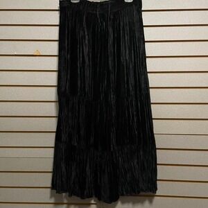 Khaki Rose Velvet Maxi Skirt‎ Tiered Boho Festival Drawstring Waist Large